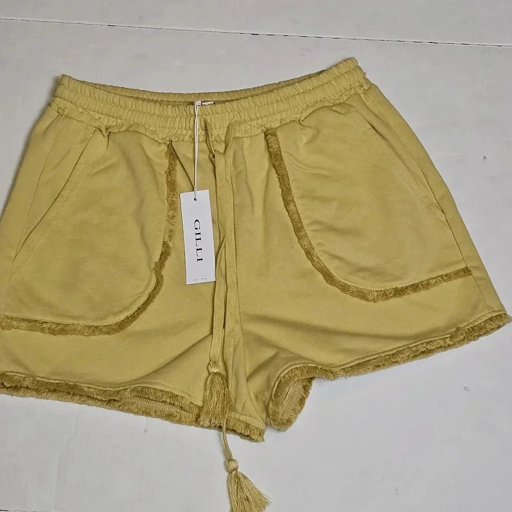 Gilli distressed‎ hem mustard colored lounge women shorts SZ Small